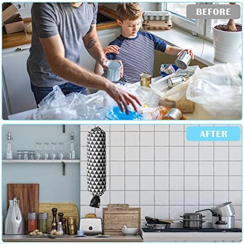 2 Pieces Plastic Bag Holder Carrier Bag Dispenser Holder Organiser Grocery Bag Dispenser Hanging Storage Bag for Kitchen Bag Plastic Bag Holder Storage Come with 2 Adhesive Hooks (Black + Grey )