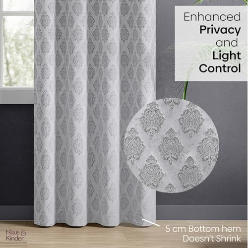 Image of haus & kinder Jacquard Door Curtain 7 Feet Long Pack of 1 Door Curtain, 7 Feet Curtain for Door (Silver Crest, Grey Classic Damask Design 130x213 CM)