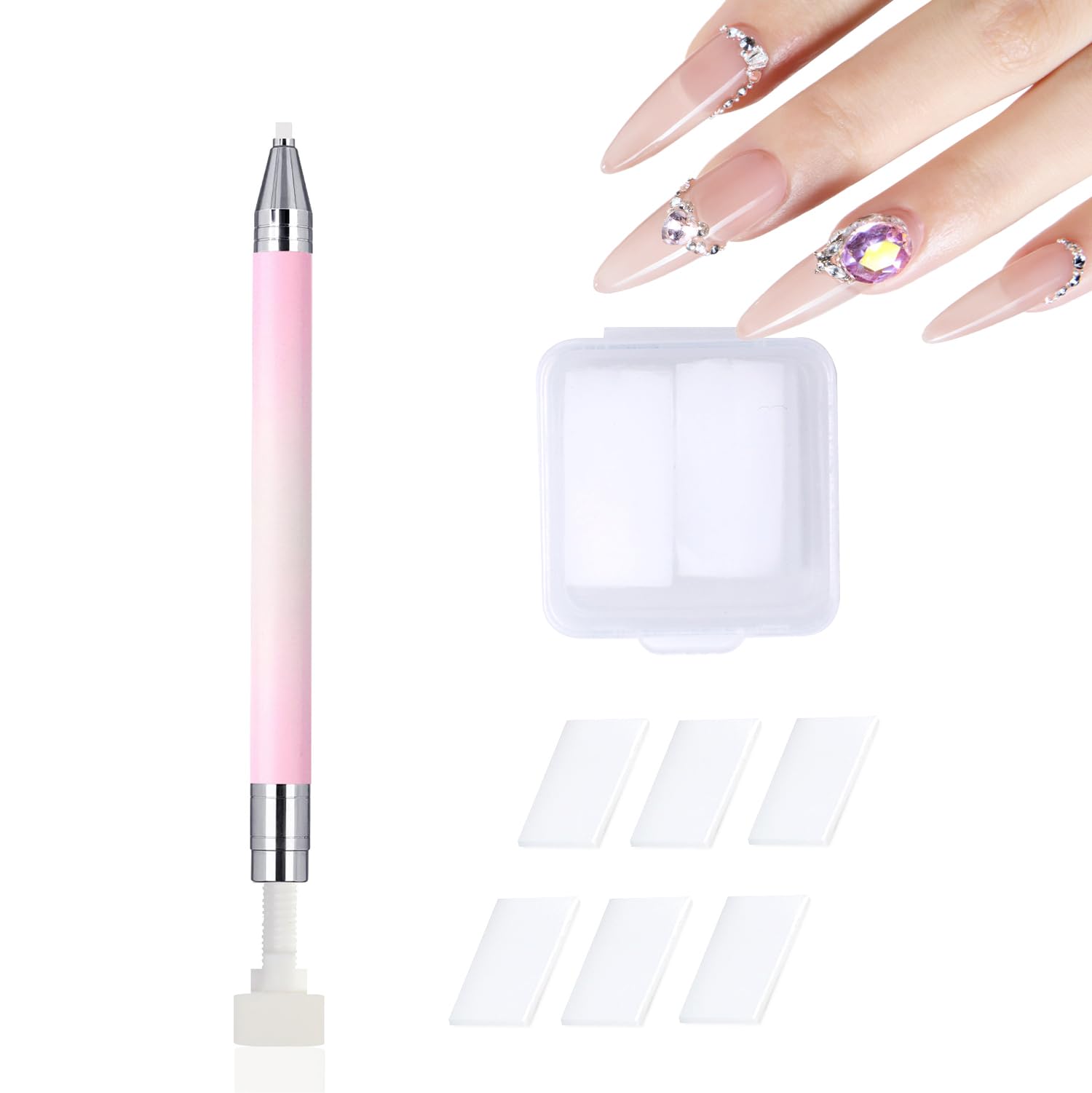 DANNEASY Rhinestone Picker Tool, 1pc Rotating Refillable Wax Pen and 3pcs Wax, Diamond Painting Dotting Tools Nail Art Decoration for Quickly Pick Up
