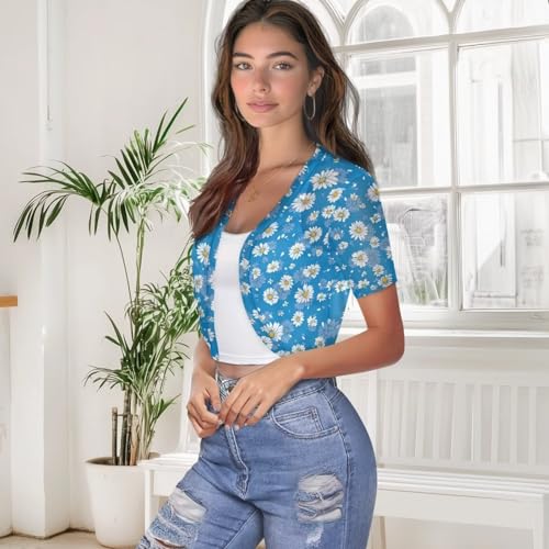 Image of Womens Short Sleeve Bolero Shrug Open Front Knit Cropped Cardigan Shoulder Cover for Dress Cute Casual Knit Cover Up