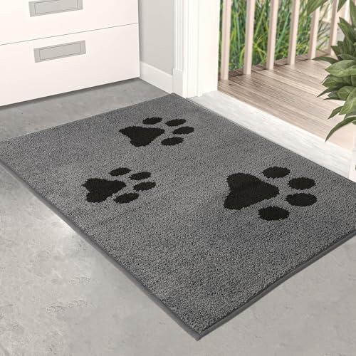 Mibao Türmatte Inenn 50 x 80 cm, Schmutzfangmatte für den Eingang und Hintertür, rutschfeste Fußmatten, maschinenwaschbar, weicher Haustierteppich für schlammige Schuhe und Pfoten, Grau