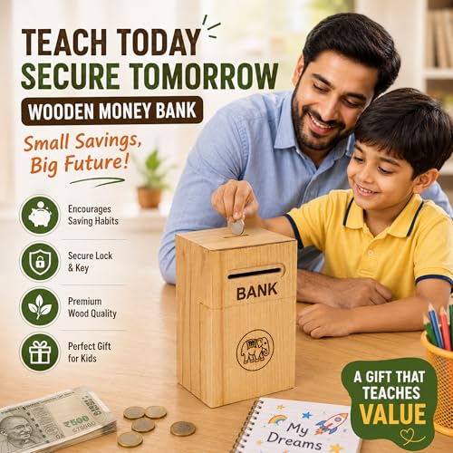 Image of ITOS365 Elephant Wooden Money Bank for Kids | Wooden Savings Box with Coin Slot | Reusable Cash Saving Bank | Educational Piggy Bank for Boys & Girls