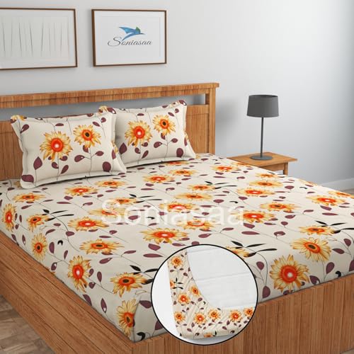 Image of 240 TC Glace-Cotton All Around Elastic Fitted Bedsheet, Elastic Fitted Bedsheet King Size Bedsheet for Double Bed with 2 Pillow Covers, Size - 72 x 78 x 8 Inch Color White