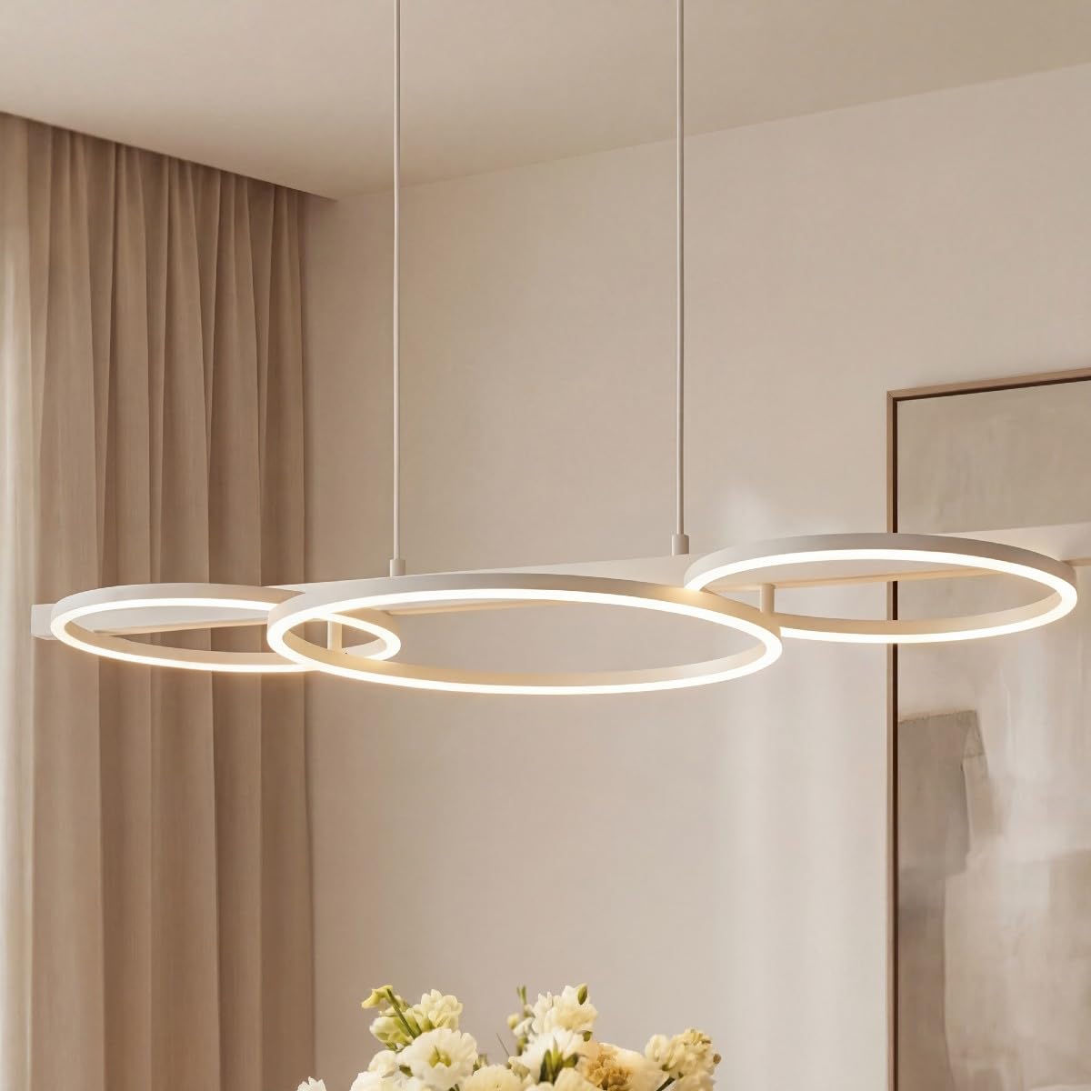 Pendelleuchte Sintra, 3-flammig Esszimmer, LED, modern, Weiß | Dimmbar, höhenverstellbar, Wohnzimmer, Küche, Design-Hängelampe, 94 cm Länge, Hängelampe aus Metall, warmweiße Lichtfarbe