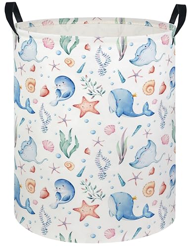 Image of Baby Laundry Hamper kids laundry Basket Waterproof Laundry Bag for Bedroom Clothes Organizer Room Decor(Blue Ocean)