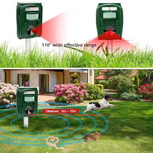 Livoni Cat Repellent Foxes Repellers, Ultrasonic Solar Battery Operated Animal Cat Deterrents Scarer for Gardens, Waterproof Outdoor with Ground - Image 2