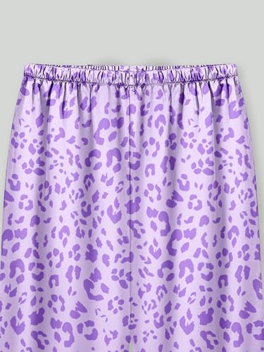 Satin Pajamas for Girls, 4-Piece Long Sleeve Silky Button Down PJ Set4