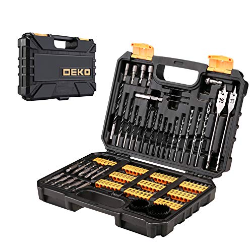 DEKO 99 Pièces Ensemble d'accessoires Mélangés, Mèches de Perceuse Multifonctions, Ensemble de Forets HSS, Comprenant des Scies Trépans, des Forets à Maçonnerie, des Forets à Bois, etc.
