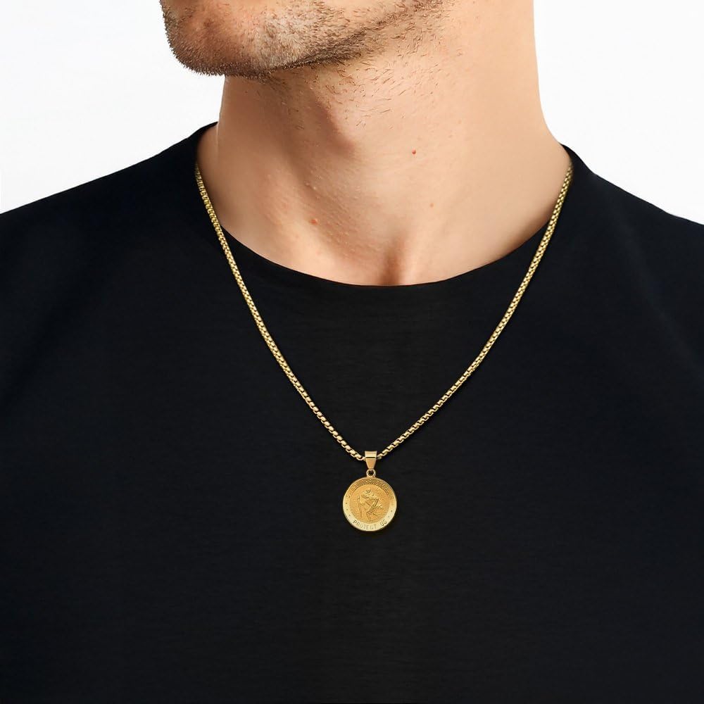 IceCarats 14K Yellow Gold Large Saint Christopher Medal Pendant Necklace 29mm 1.1 inch Lightweight, Polished, Satin, Engravable For Her For Him