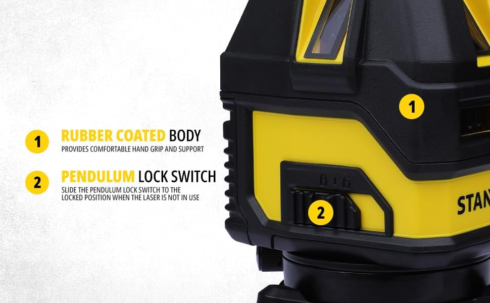 Close-up of rubber coated body and pendulum lock switch