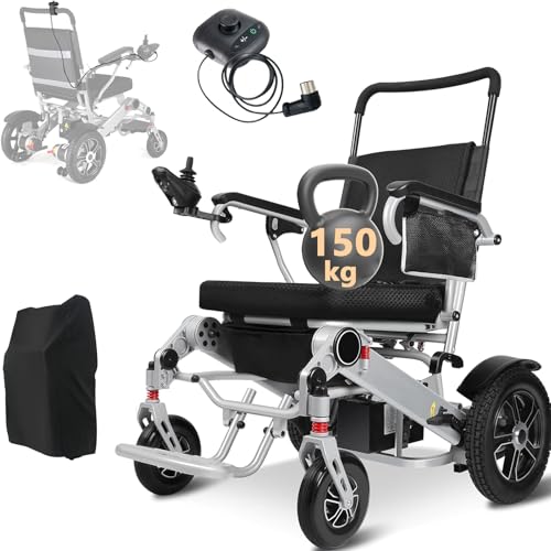 Silla de ruedas eléctrica plegable, divisible, con control trasero, funda protectora, 51 cm de ancho del asiento, silla de ruedas eléctrica plegable, 2 sillas de ruedas eléctricas de 10 Ah para