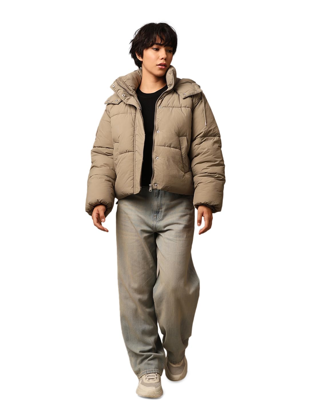 only Women Hooded Solid Casual Puffer Jacket-picture-52