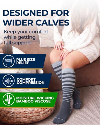 Image of Pembrook 3 Pairs Plus Size Compression Socks Wide Calf - Bamboo Viscose Compression Socks for Women Wide Calf