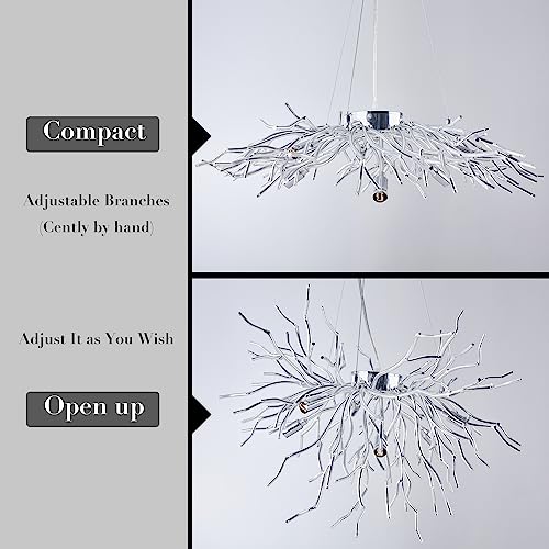 Wabon Modern Crystal Chandelier, Silver Raindrop Crystal Chandelier Chrome Round Tassel Lights For Dining Room Kitchen Island Living Room Entryway Dia 23.6" #TOP5