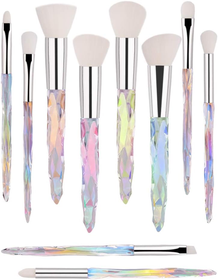 G Texnik Makeup Brush Set 10 Piece Essential Make-Up Brushes Kit For Powder Liquid Cream Cosmetics Blending Blush Concealer Brushes Transparent Plastic Handle (White)