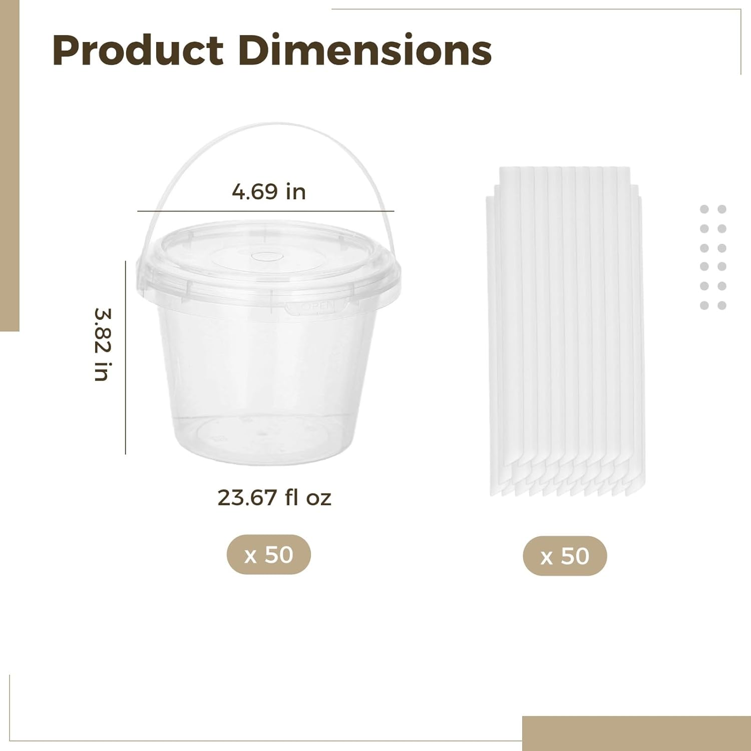 50 Sets 24oz Clear Plastic Drink Buckets with Lids and Straws, Disposable Bucket Cups, Iced Coffee Cups Cocktail Drink Buckets for Outdoor Holiday Beach Birthday Pool Party Supplies (Clear)