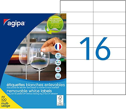 Étiquettes multi usage amovibles Agipa 105x37 planche étiquette blanche coins droits
