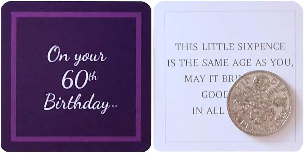60th BIRTHDAY GIFT 1965 LUCKY SIXPENCE PRESENT CELEBRATION BIRTH YEAR Unique gift for Dad Mum and friends -2025 The Sixpence Seller (suitable for birthdays from 1st Jan 2025)