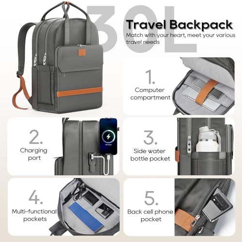 Image of imiomo Hard Shell 20 Inch Carry on Luggage 3 Piece Set with Travel Backpack, Lightweight Hardside Carry-On Suitcase with Spinner Wheels and TSA Lock, Grey