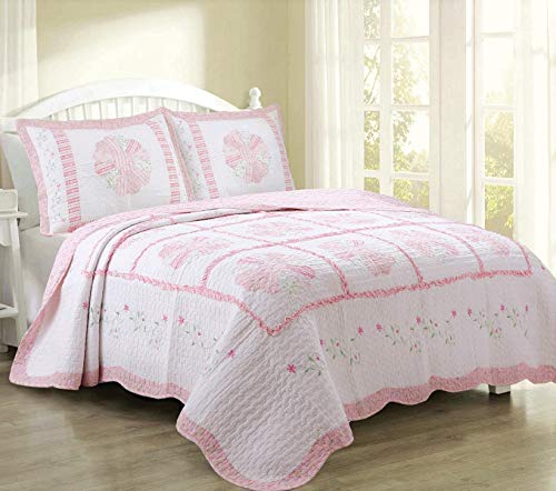 Cozy Line Home Fashions Flora Print Pattern Cotton Reversible Coverlet Bedspread Quilt Bedding Set |