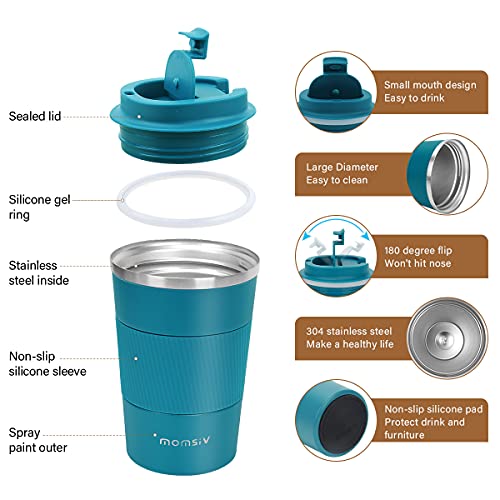 Taza térmica MOMSIV 13oz/380ml antideslizante acero inoxidable viaje taza taza de café de doble pared aislada al vacío a… - Imagen 4