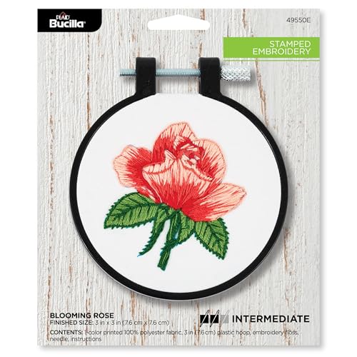 Bucilla, Stamped Embroidery Kit, Blooming Rose, Includes 3" Hoop, Floss, Needle, and Instructions