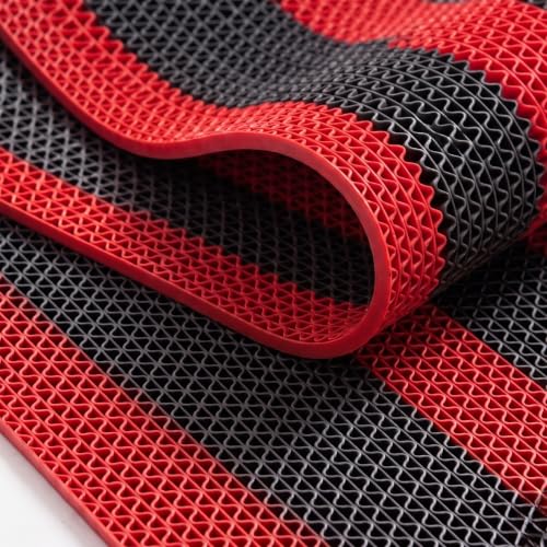 Image of ishro home Anti Skid Waterproof PVC Rubber Mat for Bathroom, Floor, Swimming Pool, Shower, Entrance & Rainy Areas | Multipurpose Dual Colour Floor Mat |Red & Black, 4x3 ft
