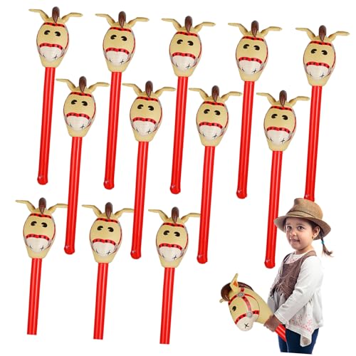 ibasenice 12 Piezas Accesorios de Palos inflables Fiesta de Caballos decoración de Caballos hinchables Varillas inflables de PVC Palo de Cabeza de Caballo Inflable Fiesta temática Deportiva