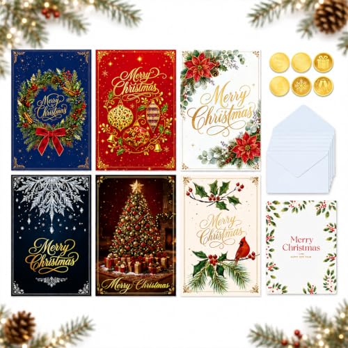 DISJOURNEY Boxed Christmas Cards with Envelopes, 24 Pack 6 Assorted Designs