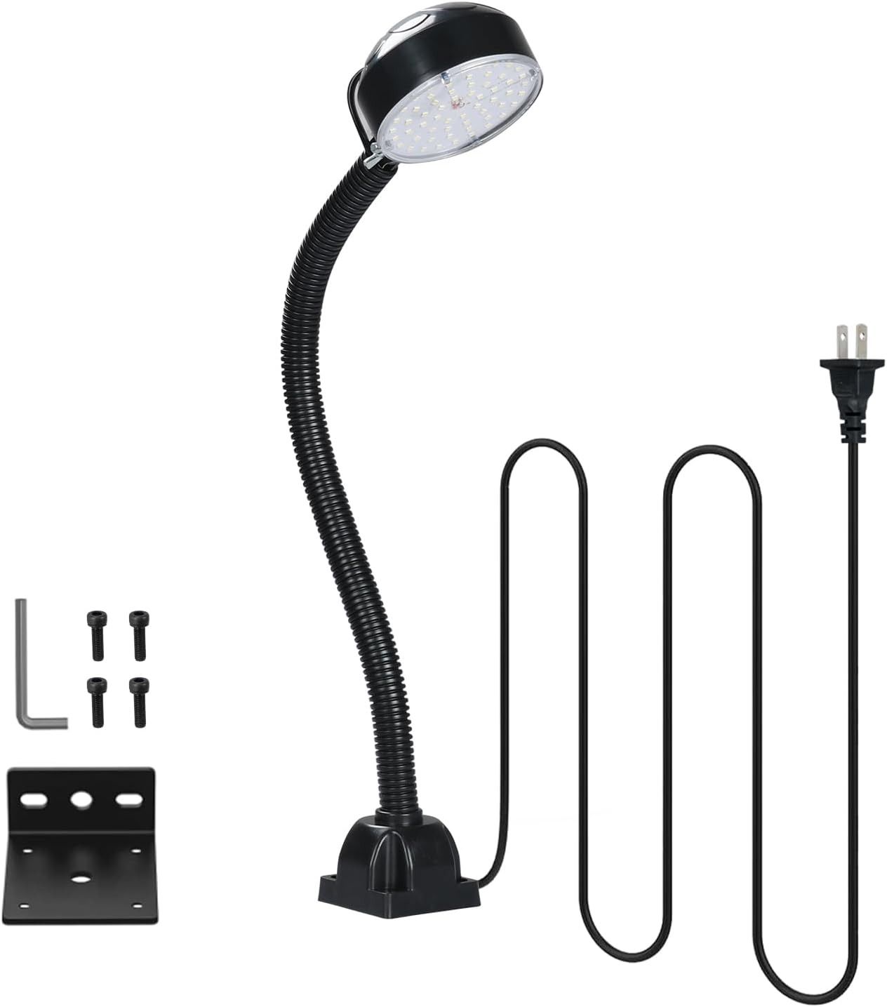 LED Clamp Work Light with Flexible Gooseneck, 20W 2000 Lumens 6500K 110V US Plug, Machine Lathe Light with Metal Clip Base for Work Bench, Sewing Machine, Lathe Workbenches