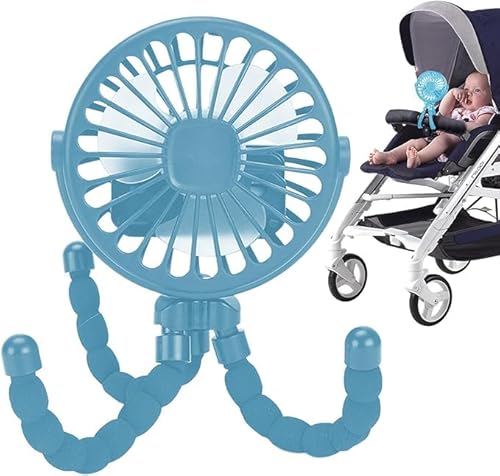Mini Portable Pram Fan, Rechargeable Small Clip on Fan for Stroller, Detachable 3 Speed 360° Rotate Flexible Tripod Handheld Desk Cooling Fan for Car Seat Crib Treadmill Travel (Blue)