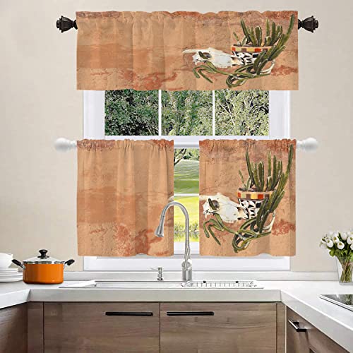 Shrahala Skull Mexican Plant Cactus Kitchen Valances Half Window Curtain, A With A Southwestern Theme Heat Insulated Valance For Window Ink Printing Valances Curtains For Decor 52X18 Inch #TOP1