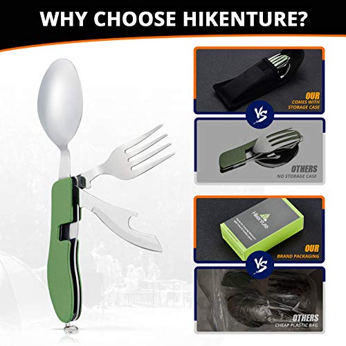 image for HIKENTURE 4-in-1 Camping Utensils,Stainless Steel Spoon Fork Knife Com