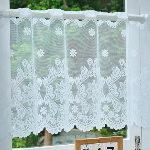 Bistrogardine 50x150 cm,Moderne Scheibengardine Voile für Küche, Wohnzimmer & Schlafzimmer,Kurzstore mit Stangendurchzug,Halber Vorhang für Kleines Fenster,Kaffeevorhang,Landhausstil (Blümchen)