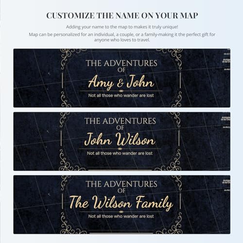 Image of IPIC - Personalized Framed World Map for Wall Art, Push Pin Travel Map Decor to Track Travels, Custom Artwork with Names, Pinnable Wall Decor for Home, Office, Study or RV, Ready to Hang