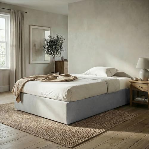IDIMEX Sommier tapissier Maya 90 x 190 cm Structure en Bois et revêtement en Tissu Gris, Cadre de lit avec Pieds et sommier à Lattes pour 1 Personne