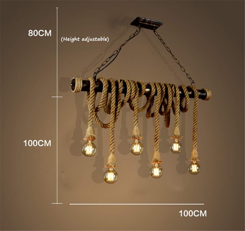 Lustre Suspendu En Corde De Chanvre - Style Vintage Industriel, 4 Ampoules E27, Hauteur Réglable, 150 Cm