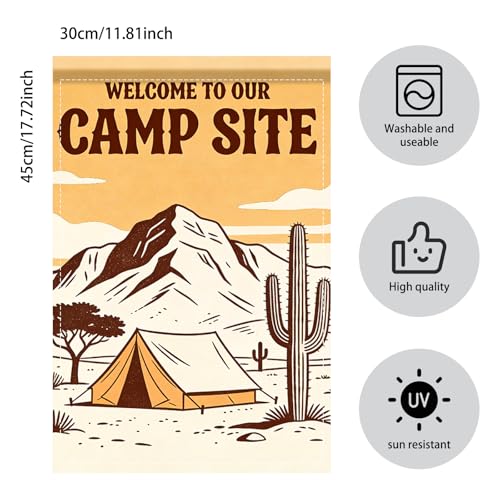 Image of Nuxovilar Camping Flag Fire Pit Garden Flag 12x18 Inches Polyester | Camping poster photo backdrop nature decoration outdoor flag yard lawn campground (Desert Mountain)
