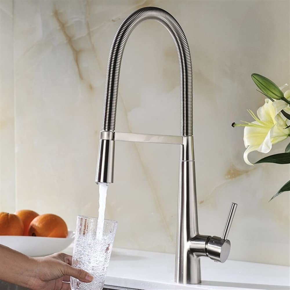 SnamicE Kitchen Tap Mixer Swivel Spring Spout Pull Down 2 Function Sprayer Brushed Antique Bronze Brass Kitchen Sink Faucet Mixer,