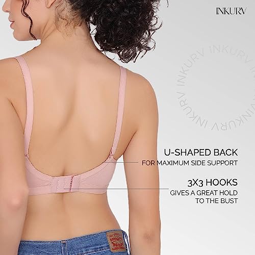 Image of INKURV Women's Non Padded Wireless T-Shirt Bra with Seamless Cups and Detachable Straps Combo of 2