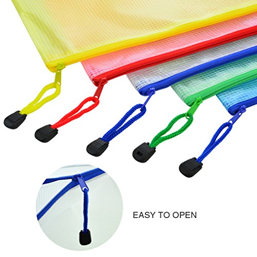 Bantoye 10 Pcs A4 Zipper File Bags, Zippered Waterproof Pvc Pouch Plastic Zip Document Filing Folder 5 Colors #TOP3