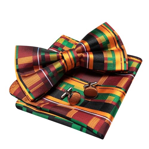 Image of YOHOWA Mens Bow Tie Set Paisley Pre-tied Bowties Adjustable with Handkerchief Cufflinks Gold Ring Set Wedding Prom Party
