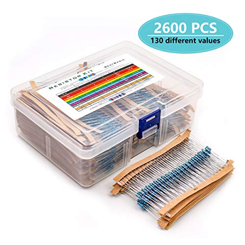 MelkTemn 2600Pcs 130 Values 1 Ohm-3M Ohm 1 4w Resistors Assortment kit RoHS Compliant with Box for DIY Projects
