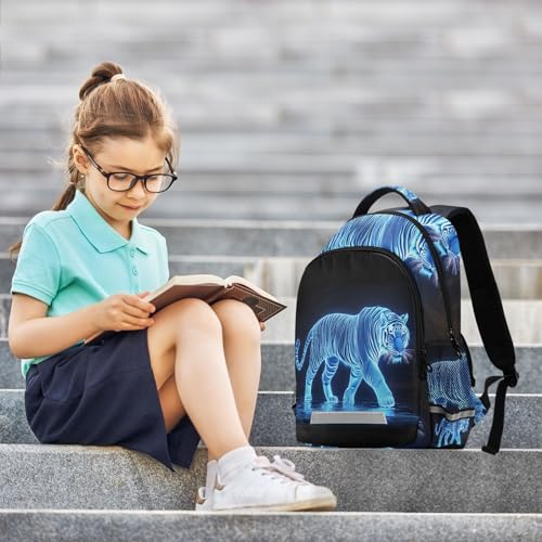 Glowing Blue White Tiger Backpack for Boys Girls Elementary School Bag Kids Travel Bags Casual Rucksack Laptop Bookbag4