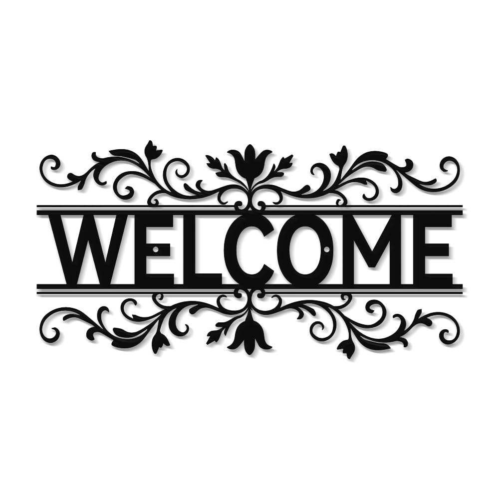 Metal Welcome Signs for Front Door- Elegant Black Metal Letter Wall Decor, Welcome Door Sign Wall Hanging Decors for Front Porch/Living Room/Kitchen/Office, Waterproof Outdoor Garden Fence Art Sign-image-47