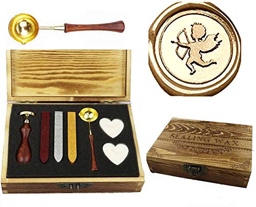 Kit de tampons de cire avec motif ange cupidon en coffret bois complet