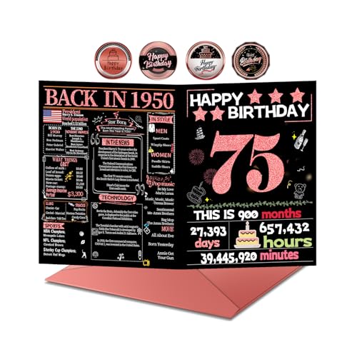 Joycard 75th Birthday Card with Envelope, 75th Birthday Decorations for Women, 75 Year Old...
