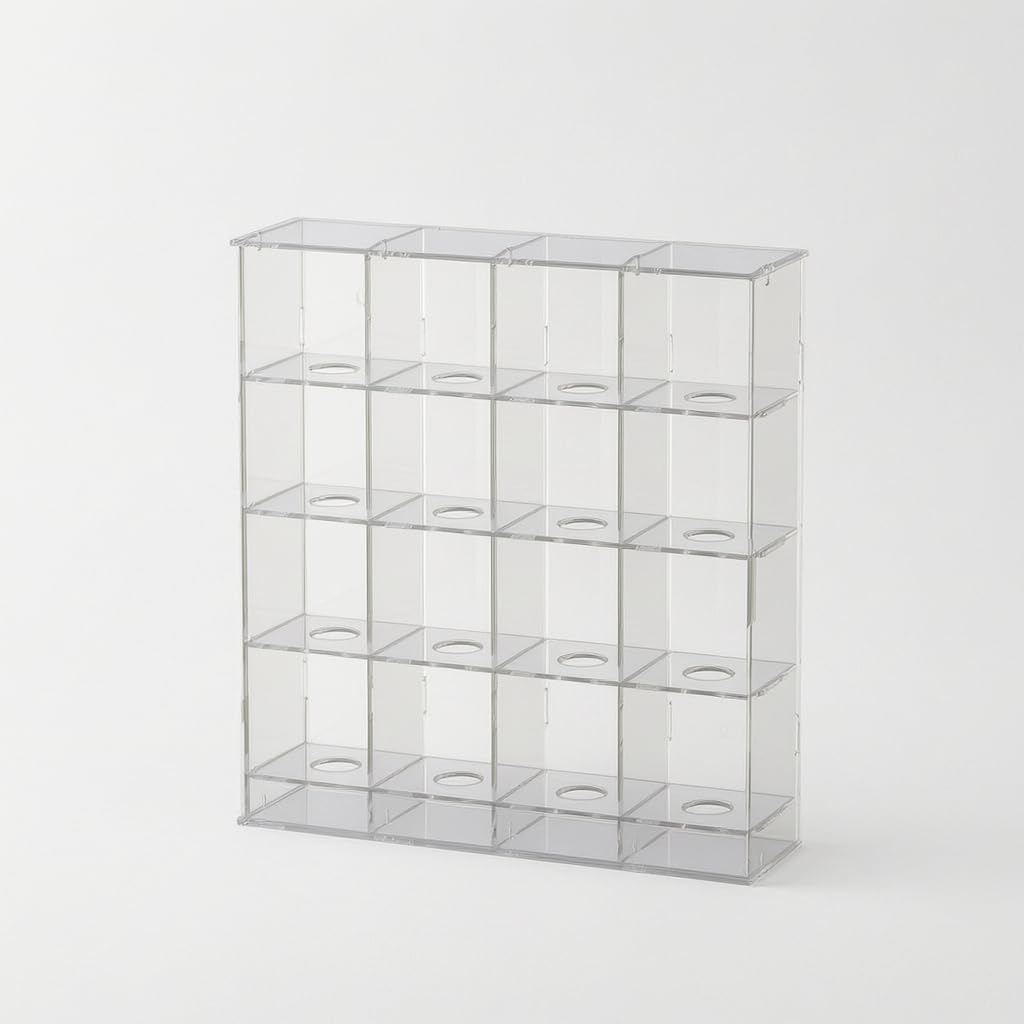 Vitrina Expositora Metacrilato Transparente para Colecciones portivas, Caja Pared Antipolvo para Béisbol , 16 Compartimentos (340x95x365 mm)