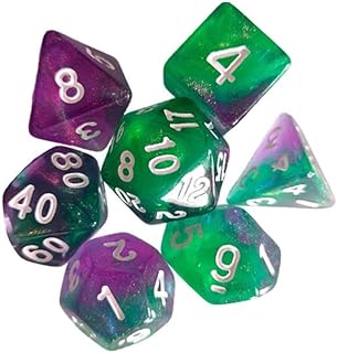 UGPLM 7Pcs Dados Multifacetados, Conjunto de Dados Poliédricos, Dados de Jogo de RPG D4-d20 Dados de Acrílico, Dados de Jogo, para Jogo de RPG, Jogo de Mesa, Violeta e verde