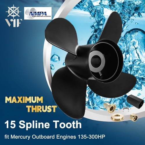 Image of VIF Boat Propeller Compatible with Mercury Mercruiser Alpha One /Bravo One Outboard Motors 135HP 150HP 175HP 200HP 225HP 250HP 300HP, 2&4-Stroke, Aluminum Propellers,15 Spline Tooth, Rh